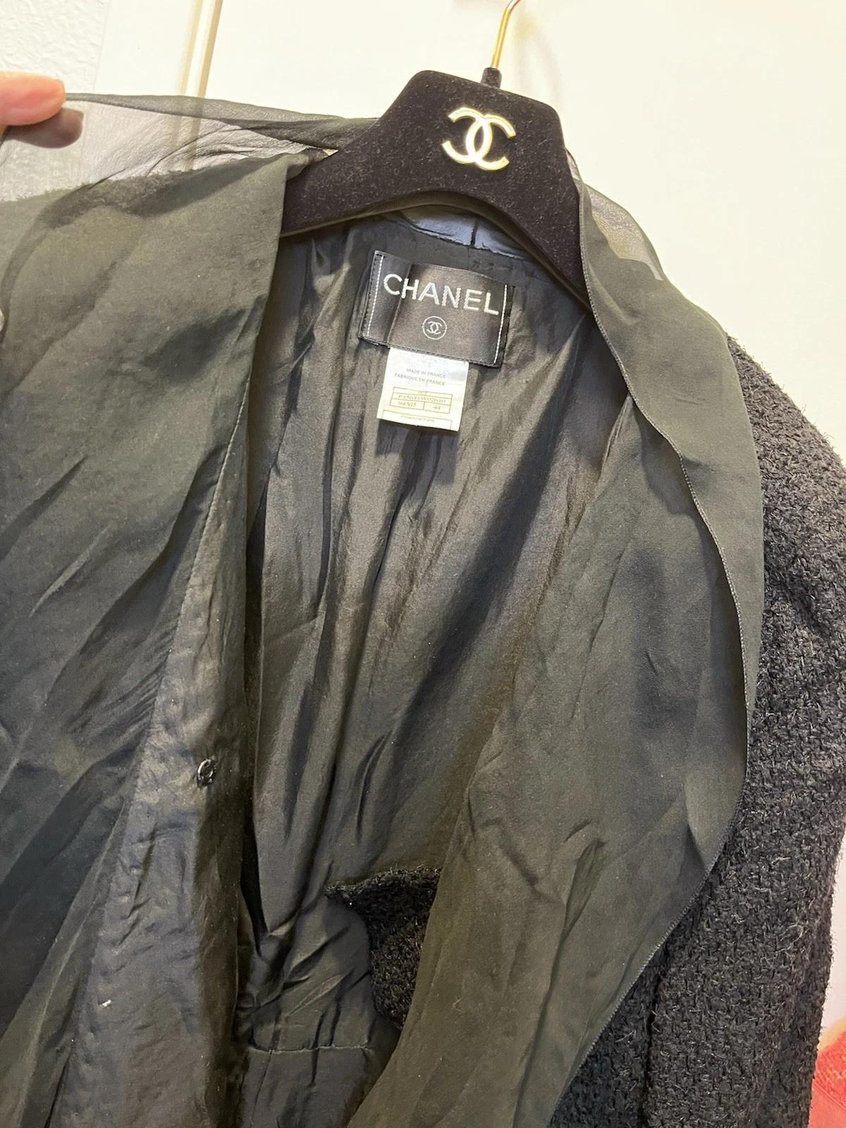 GIACCA CHANEL RUNWAY 2 CC BOTTONE~CC~FODERATA IN SETA SPLENDIDA NERA CHIFFON LANA NERA 44