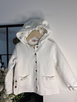  Ted Baker weiße Jacke/Mantel mit Kapuze Mädchen 4-5 y Teddybär Ohren 