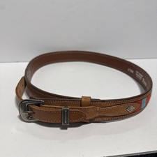 Vintage Fisher 2538A Western Tooled Leather Belt w/ Colorful Woven Inlay 32