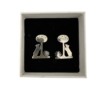 Sterling Silver Pierced Earrings Bear Climbing Tree Marked Sterling Pair