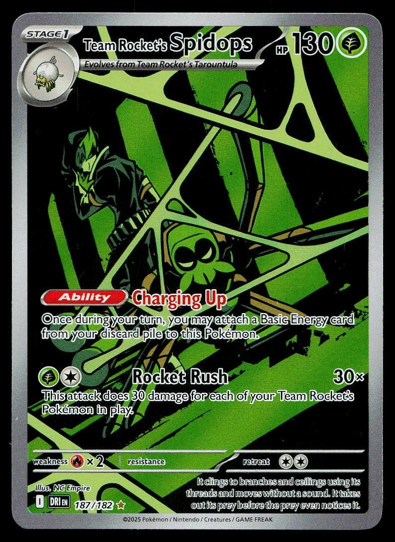 Pokemon Card Destined Rivals Team Rocket's Spidops 187/182 Illustration Rare