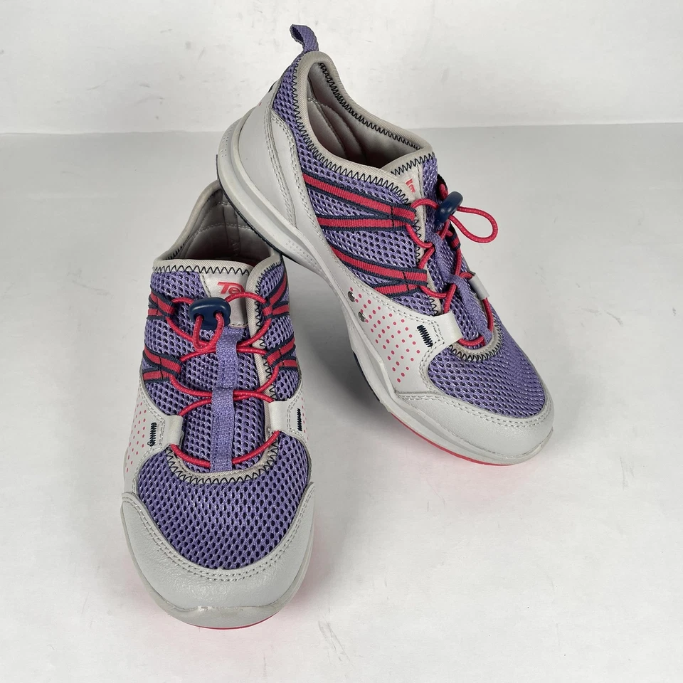 Teva Zapatos Juveniles Talla 4 Púrpura Gris Malla Cuero Encaje Atlético Tenis para Agua Foto 2 de 4