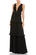 Ieena For Mac Duggal 49281 Plunge Neck Rosette Detail Pleated ALine Gown -Size 2