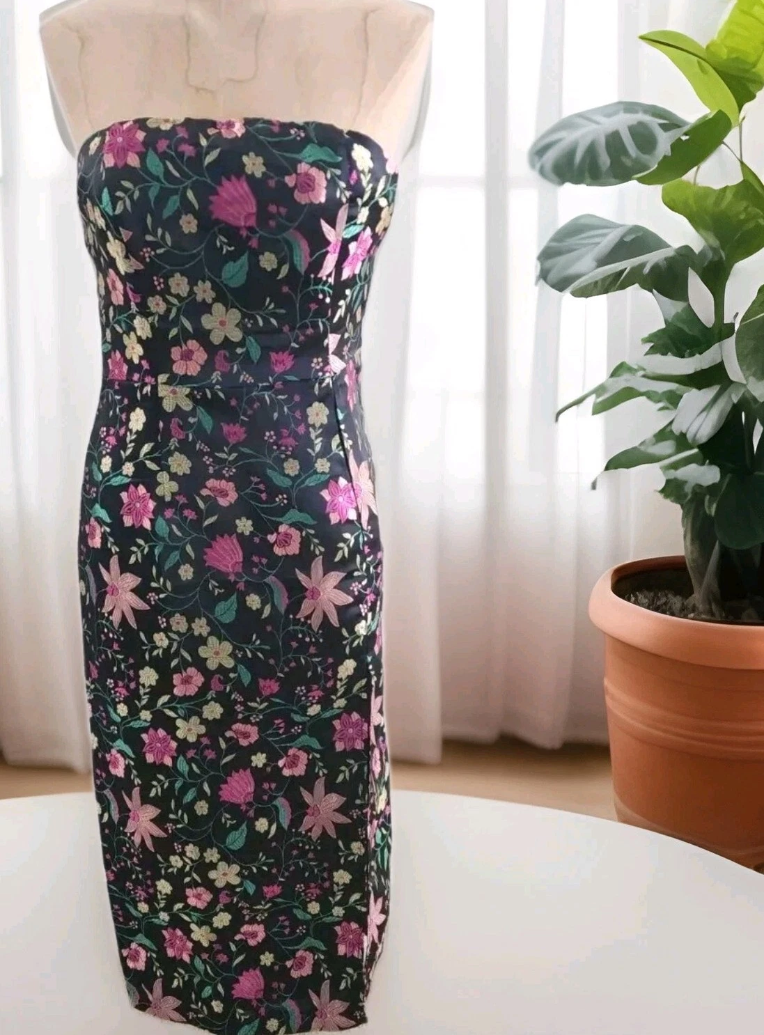 PALM ANGELS Abito donna Lulus floreale jacquard ricamato senza spalline midi nero taglia XS raso