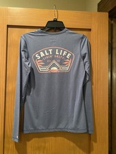 Salt Life Women s Steel Blue Livin Salty SLX Drifit Shirt Long Sleeve NWT S