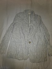 A New Day Striped Linen Rayon Blend Lined One-Button Blazer Blue/White M