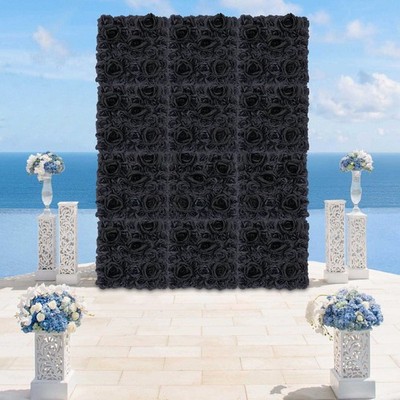 Flower Wall Panels, Black Rose Wall Background, 12PCS Artificial Flowers 38*38cm