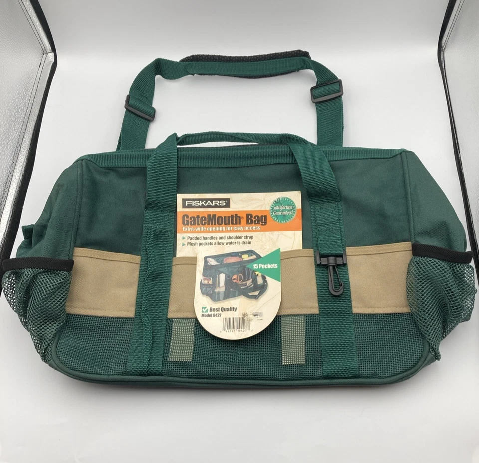 Fiskars GateMouth Wide Opening Zip Tool/Garden Bag #9427 Green 15 Pockets New - Image 3 of 4