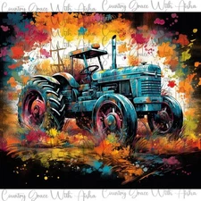 20oz Skinny Watercolor Tractor Sublimation Transfer Ready To Press