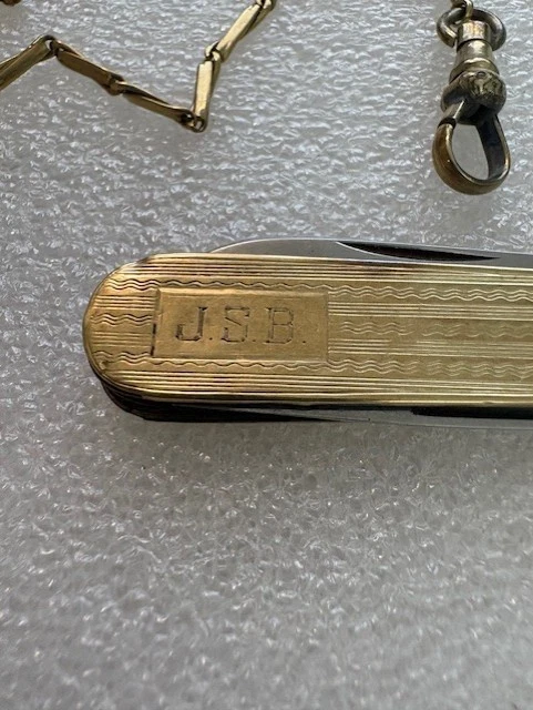 Navaja de Bolsillo Vintage Lustern 5 1/4" Color Dorado y Pick con Cadena Llavero Foto 4 de 4