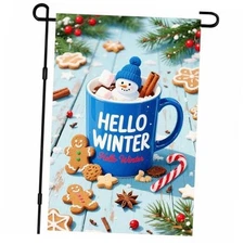  Winter Garden Flag 12x18 Inch Winter Hello Winter Hot Cocoa Mug Garden Flag