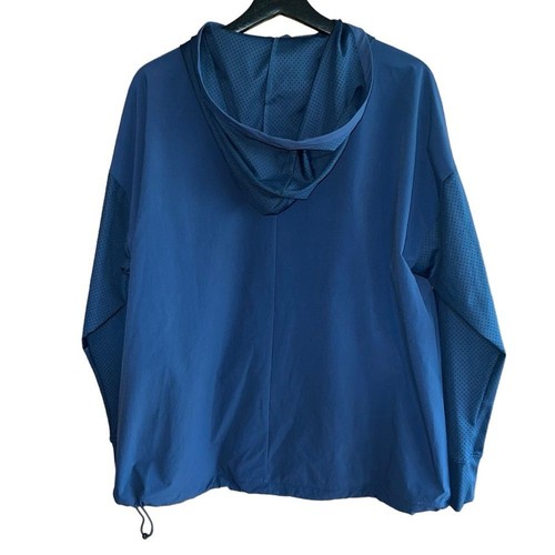 Adidas Hooded Windbreaker Womens M Navy 1/4 Zip Cinch Waist Long Sleeve Pockets - Bild 6 von 15