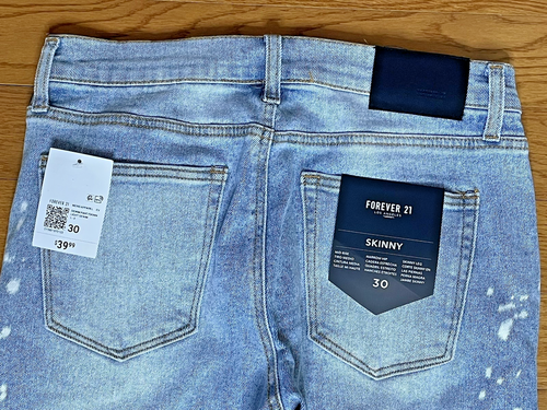 NEW Forever 21 SZ 30 Destroyed Distressed Ripped Blue Stretch Skinny Jeans - Picture 10 of 11