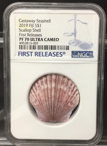 2019 Scallop Shell FIJI Castaway Seashell Silver Coin 10g Proof 1$ NGC PF70 FR