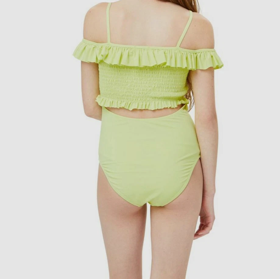 90 Habitual Kids Girl s Green Smocked Cutout Two Piece Swimsuit Swimwear Sz 12