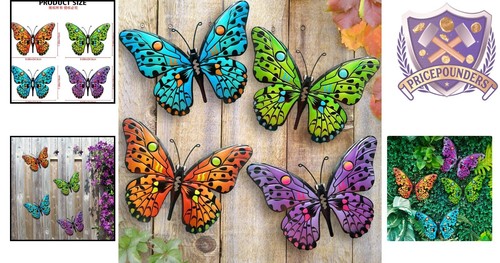 Metal Butterfly Wall Art - 9.6" Colorful Outdoor Decor for Garden Living Room - Picture 2 of 8