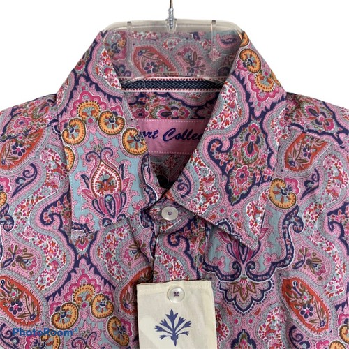 New Report Collection Island Washed Shirt Men's size S Pink Paisley Long Sleeve - Picture 2 of 9