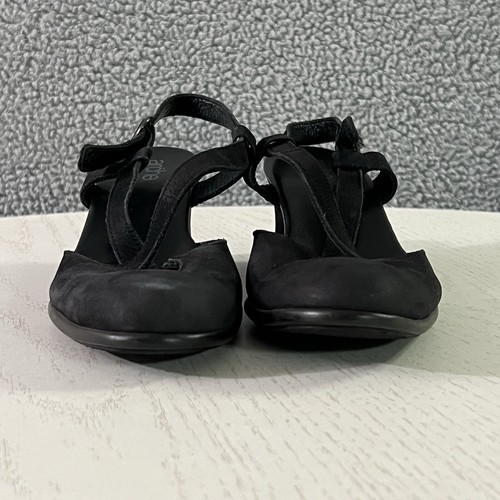 Arche Sandals Womens 40 / 9 Black Leather Strappy Ankle Buckle Wedge Slingback - Picture 5 of 16