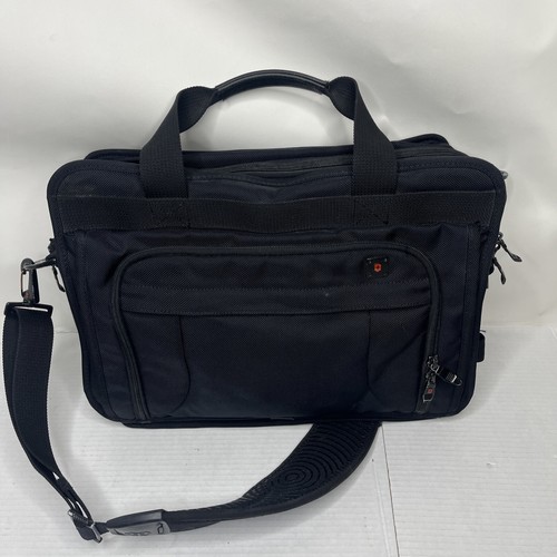 Victorinox Black Expandable Business Laptop Bag Briefcase Zippered Trolly Sleeve
