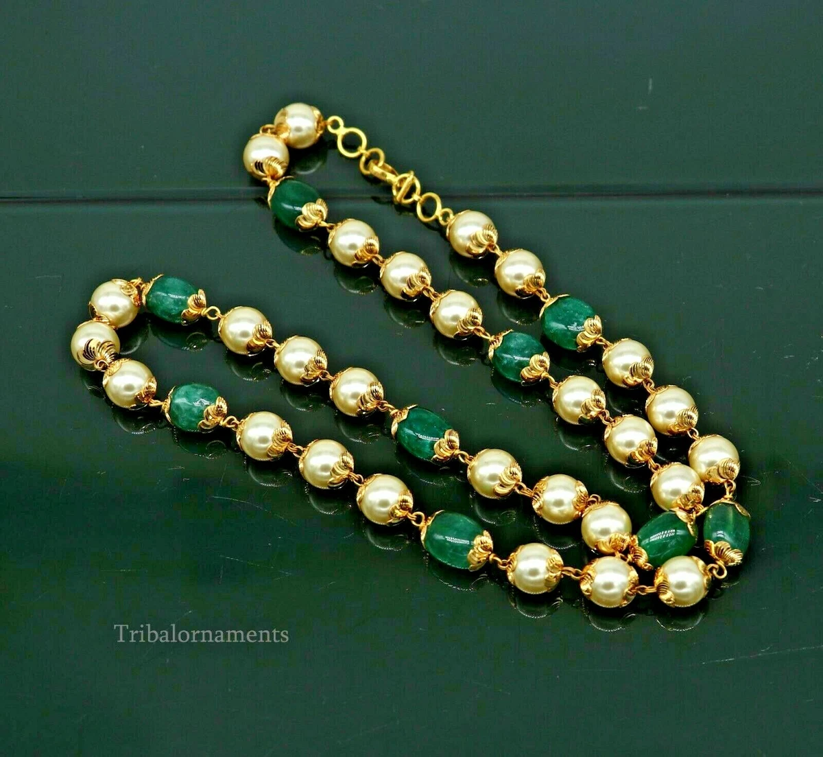 Green beads gold chain sale