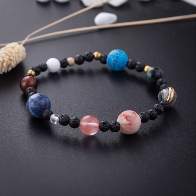 Universe Solar System Galaxy Eight Planets Stone Beads Women Men Bracelet Gift