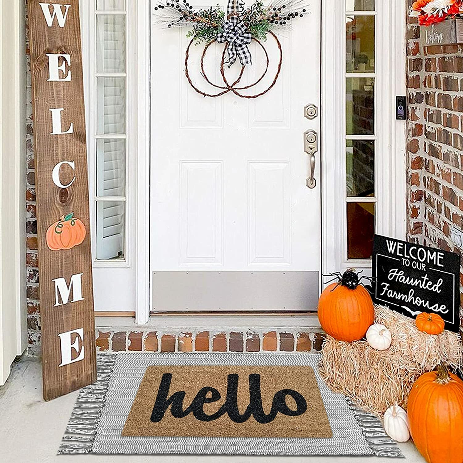 Boho Bathroom Rugs 2x3 Grey Farmhouse Rug with Tassels Woven Washable