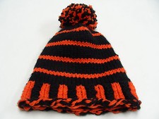 Halloween Themed Black  Orange - Hand Knit - Child Size Stocking Cap Beanie Cap