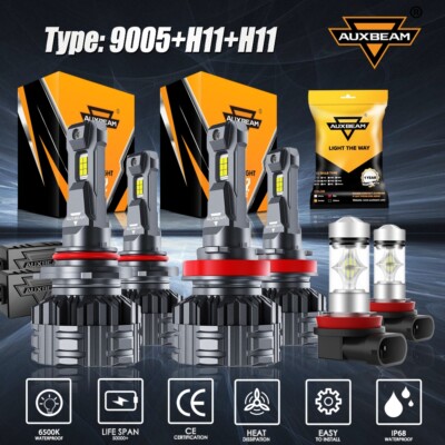 AUXBEAM 9005+H11+H11 H8 LED Headlight Fog Bulbs White For Toyota Camry 2007-2014