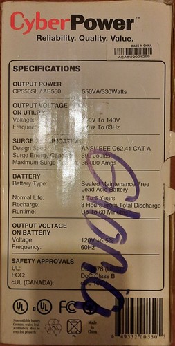 CyberPower CP550SL Standby UPS System, 550VA/330W, 8 Outlets: NIB @@ - Picture 6 of 7