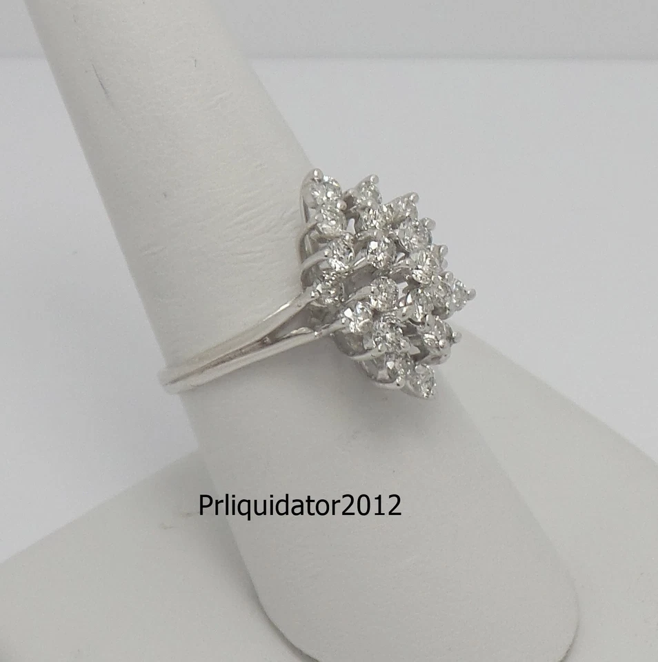 Винтажное юбилейное коктейльное кольцо из белого золота 14 карат с натуральным бриллиантом 1 карат - Изображение 2 из 4