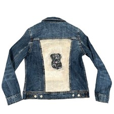 Women’s Hand Painted Jean Denim Jacket Black Lab Dog Labrador Size Small