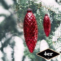 Christbaumkugelset In Zapfen-Form, 4Er Set | Glas, Rot, Struktur | H22,0Xb7,5Cm