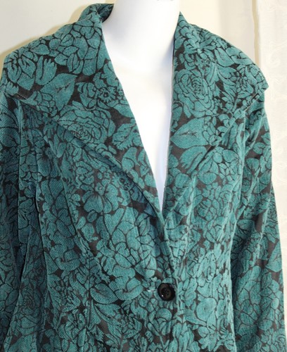 Cut Loose Sz S JADE TEAL Gorgeous Chenille Tapestry Floral Art Jacket Lovely - Picture 5 of 9
