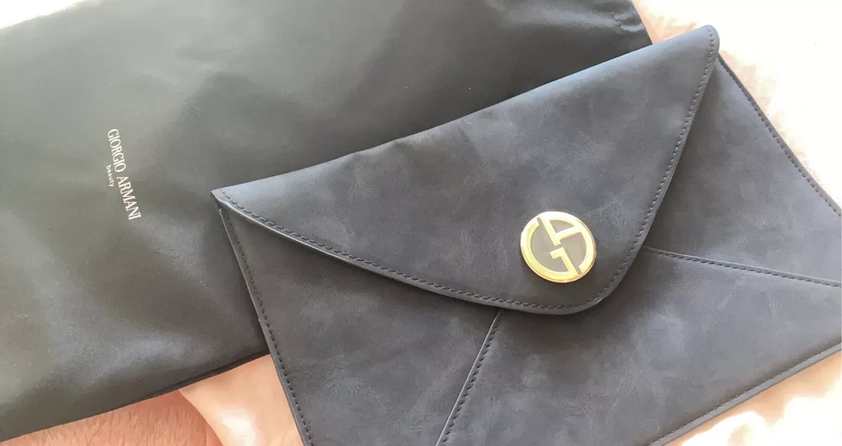 Giorgio Armani Black Envelope Pouch Evening Bag Suede like outer