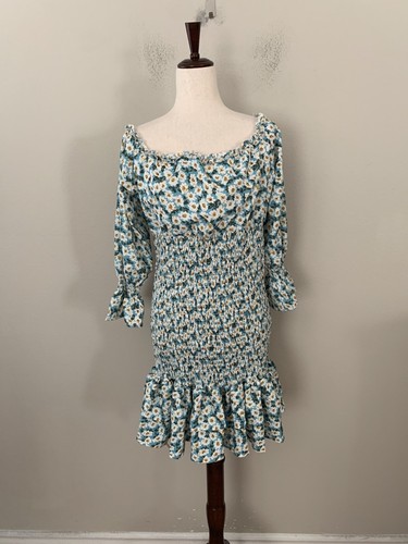 Mini Vestido de Maternidad SAVI MOM Talla M Daisy Flora Fuera del Hombro Volantes Calados - Imagen 5 de 9