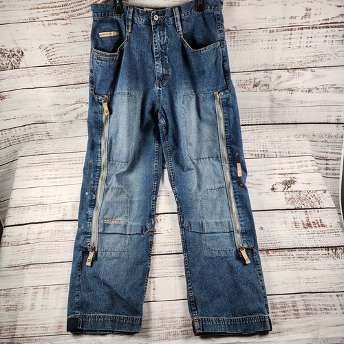 Vintage Pepe Jeans London Baggy Utility Denim Pants 36x33 Y2K Workwear Zip