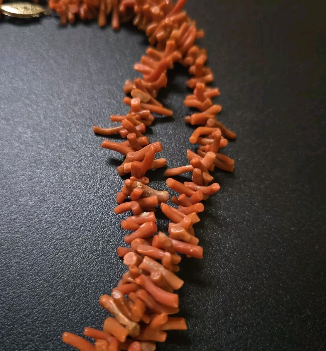 Vintage Mid-Century Yellow Gold Fill Mediterranean Coral Single Strand Necklace View 3