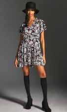 By Anthropologie Robin Tiered Mini Dress Red White S A-Line Blouson Boho Chic