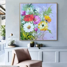 Hand Painted Abstract Flowers Oil Painting 3D Knife Canvas Floral Painting Art