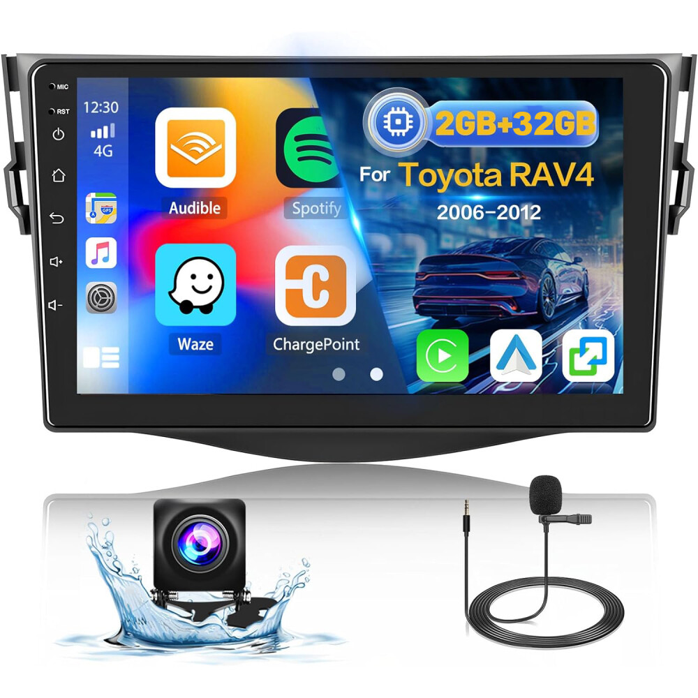 Autoradio Android 9" Pour Toyota RAV4 2007-2012 - 4G+128G, Carplay Sans Fil, GPS, Caméra Recul, Commandes Volant