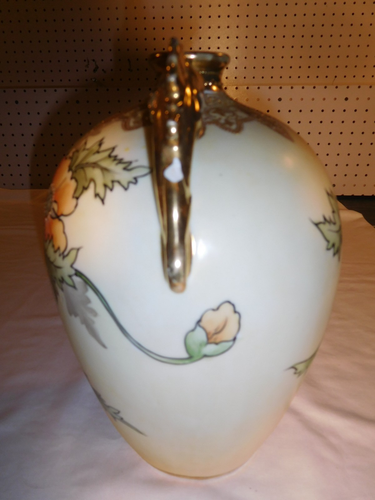 Vintage made in Japan Nippon Ornate Floral 10" Vase w/ Gilded Seahorse Handles - Picture 5 of 13