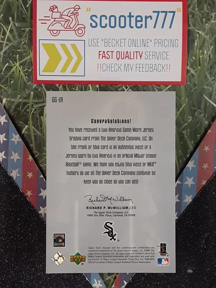 2001 UD Gold Glove "JERSEY CARD"~⭐LUIS APARICIO⭐《Vintage Relic 》WHITE SOX HOF - Image 2 of 2