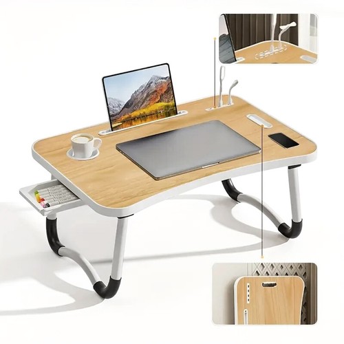 Laptop Lap Desk, Foldable Laptop Tray w/4 USB Ports Storage Drawer & Cup Holder - Picture 9 of 23