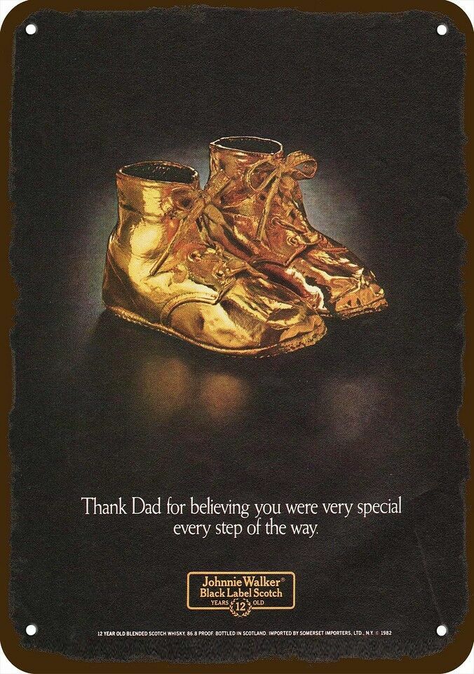 1982 JOHNNIE WALKER BLACK LABEL SCOTCH Vntg-Look *DECORATIVE REPLICA METAL SIGN*