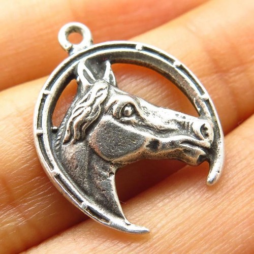 HORSE HEAD ANIMAL charm pendant 22" Sterling Silver 925 necklace female - 第 1/7 張圖片