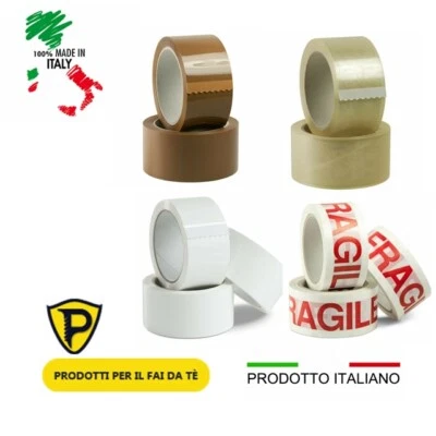 Nastro adesivo per imballaggio Avana Trasparente Bianco e Fragile scotch pacchi