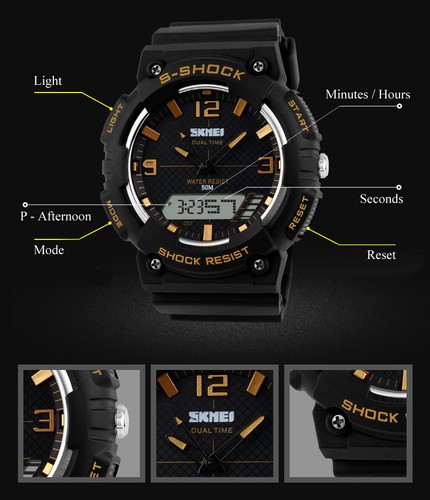 SKMEI LED Digital Analog Waterproof Sport Army Military Watch Wristwatch New - Picture 16 of 18