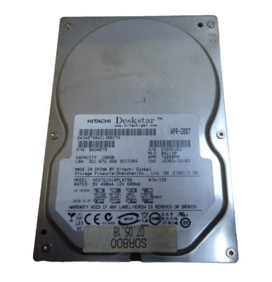 160 GB IDE HITACHI DESKSTAR HDS721616PLAT80 S/N: Z20XEV2J  3,5'' #FP4263