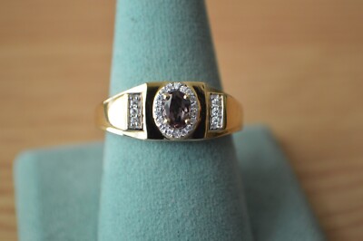 0,90ct AAA Farbwechsel Granat/Moissanit Ring 14k YG über Feinsilber Gr. 12