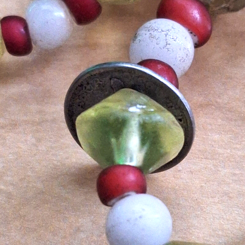 Vaseline Glass African Trade Beads w/ Red & White Accents Ecuador 5 Centavos - Picture 12 of 18